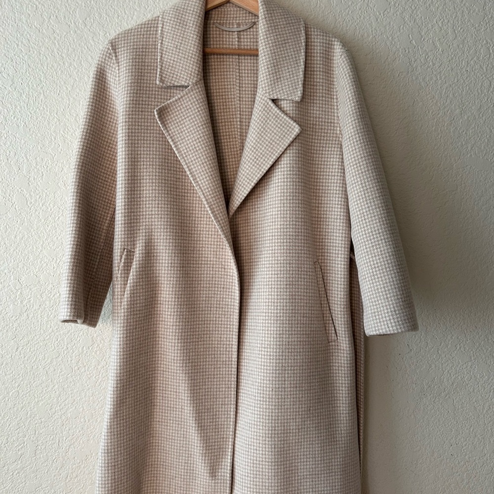 The Curated beige coat 100% wool - slight tailored coat in houndstooth XXS
